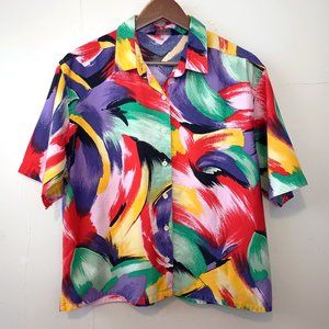 Vintage Lands' End short sleeve button-down size L Large abstract 80s 90s